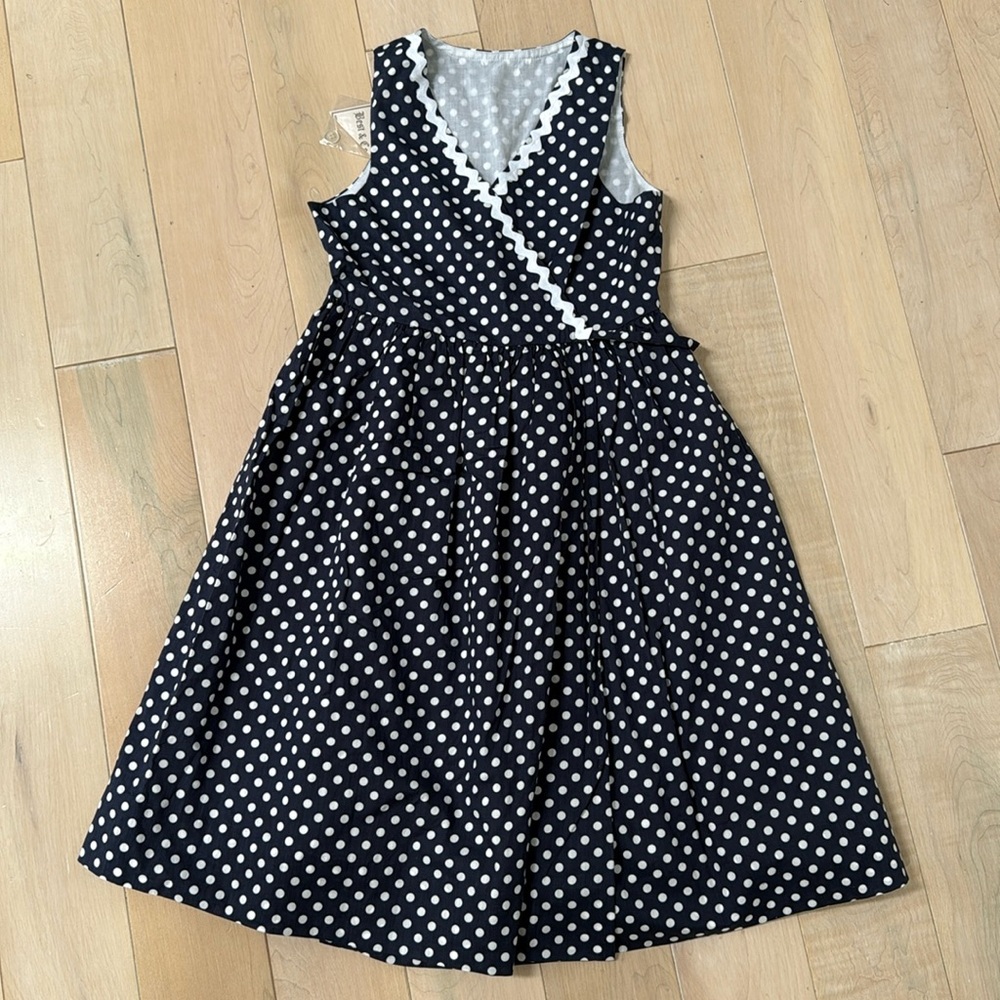 Vintage girls Best & Co cotton blue white wrap dress polka dots